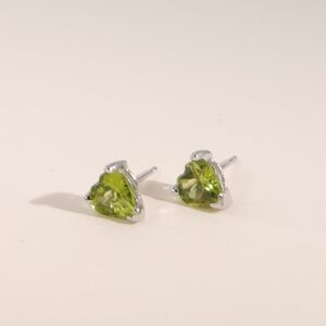 Peridot 6mm Heart Earrings in Sterling Silver